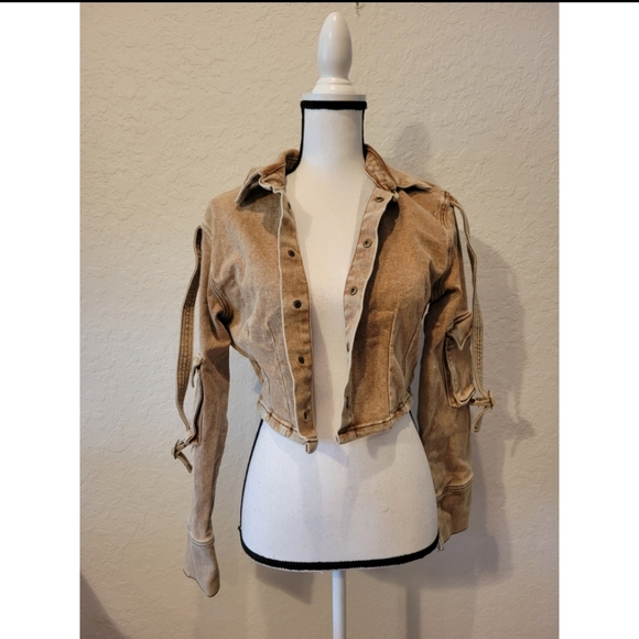Fashion Nova Jackets & Blazers - Tan Cropped Cargo Jacket